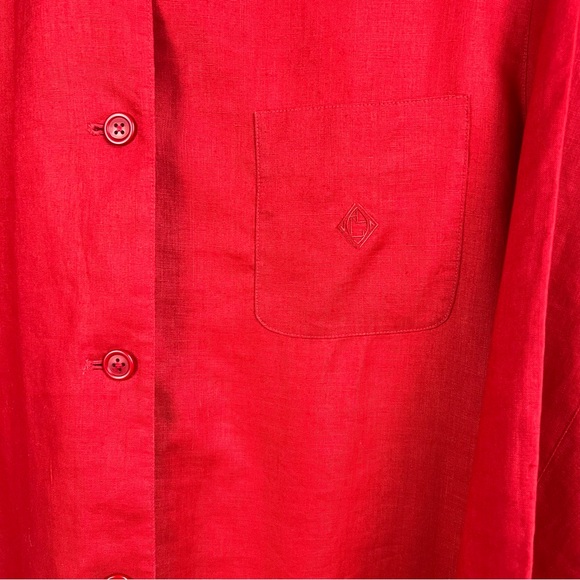 Lauren Ralph Lauren Red Linen Tunic Jacket Oversized Shirt Button Front Women 1X - Picture 3 of 8